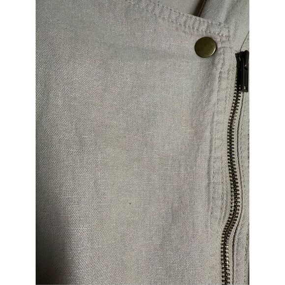 GAP Solid Tan Fitted Linen Moto Shine Jacket Lightweight Sz L Full Zip *Notes - Picture 2 of 13